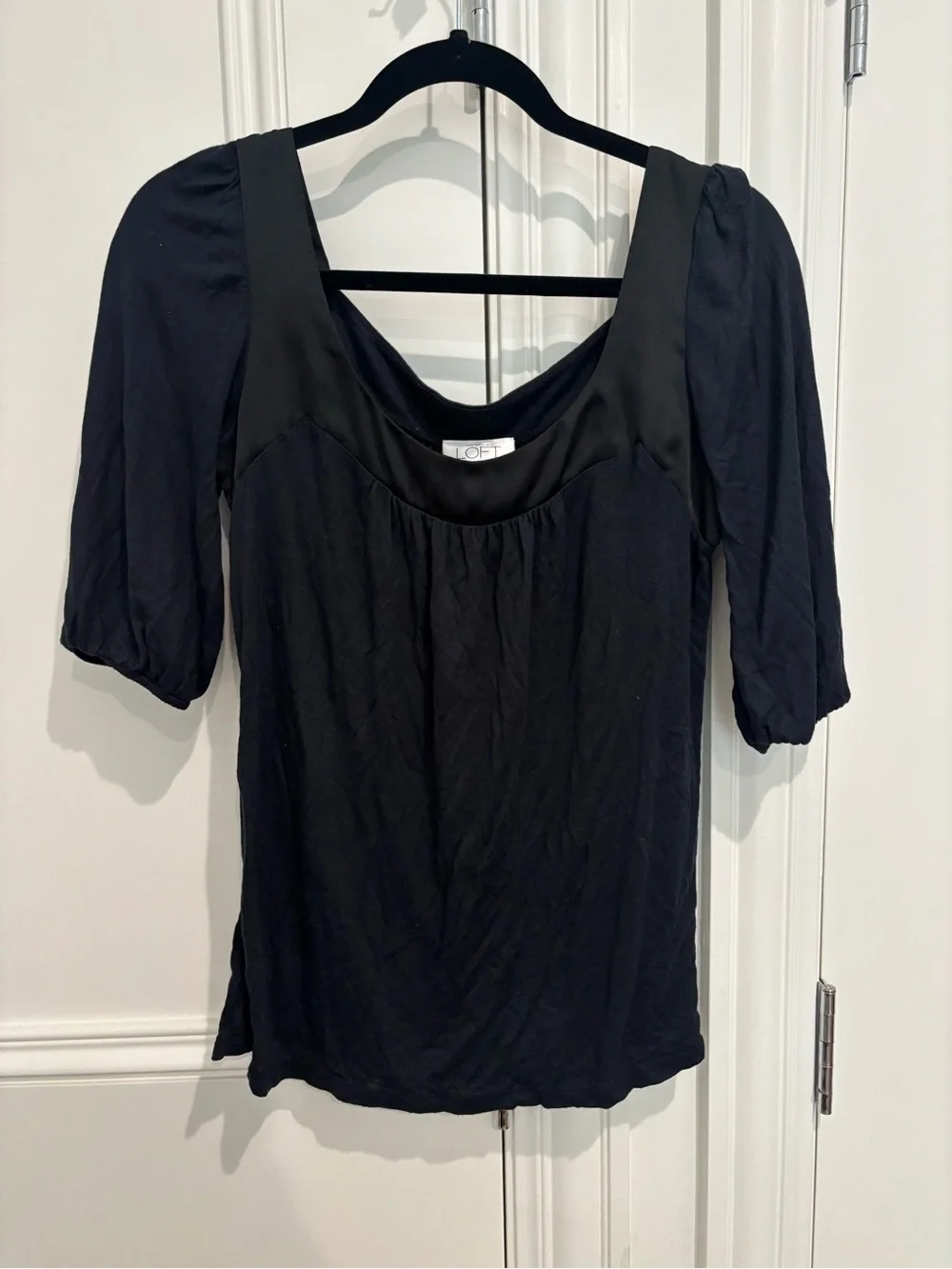 ⭐ LOFT Navy Blue Square Neck Puff Sleeve Blouse Size M Like New